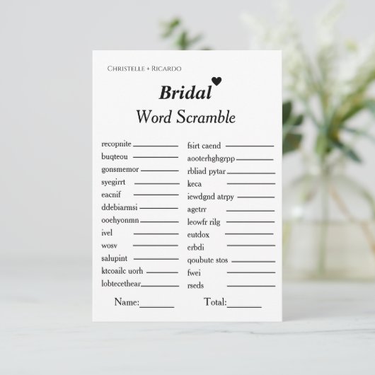 Bruids woord scramble vrijgezellenfeest spel kaart (Staand voorkant)