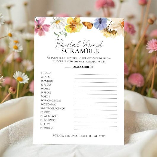 Bruids Woord Scramble Wildflower Boho Game kaart