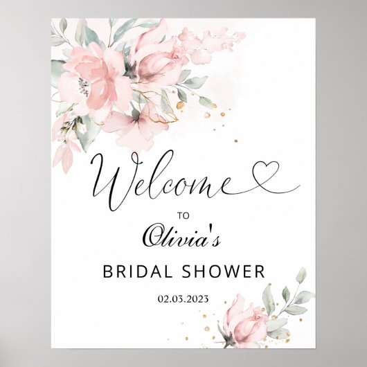 Bruidsbeurs welkom bord met roze rozen poster (Voorkant)