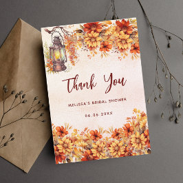 Bruidsbezoek herfst oranje bloemen lamp bedankkaart