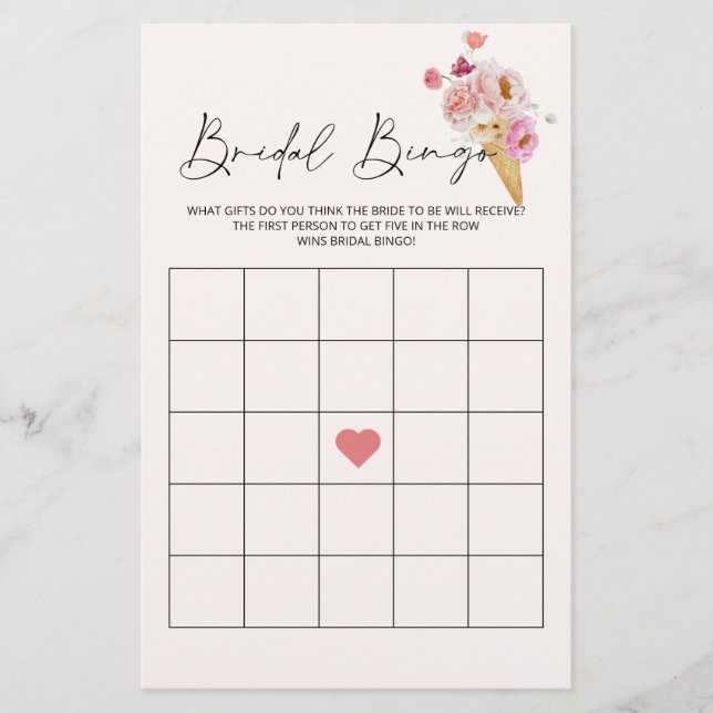 Bruidsbingo Ijs Florale Bruidsuitnodiging Spel (Voorkant)