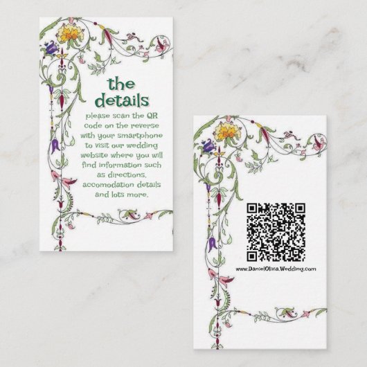 Bruidsbloemen Bruiloft Rustieke Landelijke Wilde B Informatiekaartje (Voorkant / Achterkant)