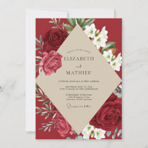 Bruidsbloemen met scharlakenrode rozen kaart