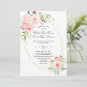 Bruidsbloemen Roze Bloemen Gouden Trouw Kaart (Staand voorkant)