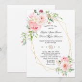 Bruidsbloemen Roze Bloemen Gouden Trouw Kaart (Voorkant / Achterkant)