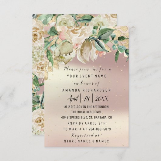 Bruidsbloemen verjaardag goud mint roos waterverf kaart (Voorkant / Achterkant)