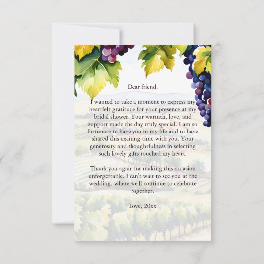 Bruidsbocht in de zomertuin van de wijngaardwijnga bedankkaart (Achterkant)