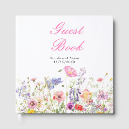 Bruidsboek met wilde lentebloemen gastenboek