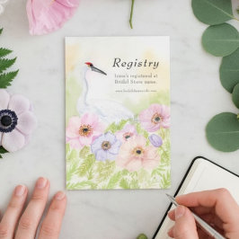 Bruidsboeket Anemoon met Trompetkraanvogel op regi Informatiekaartje