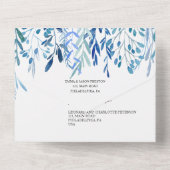 Bruidsboeket Blauwe Bladeren Trouwkaart All-in-One All In One Uitnodiging (Achterkant)