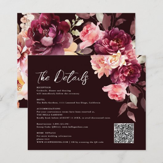 Bruidsboeket Bloem Burgundy QR code Details Huweli (Voorkant / Achterkant)