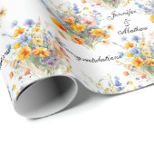 Bruidsboeket Bloemen Personaliseer Namen Cute Cadeaupapier (Rol Hoek)