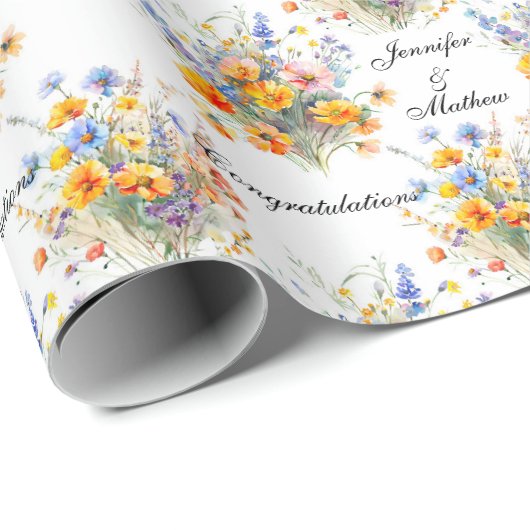 Bruidsboeket Bloemen Personaliseer Namen Cute Cadeaupapier (Rol Hoek)