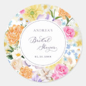 Bruidsboeket bloemige lente zomer bruiloft ronde sticker (Voorkant)