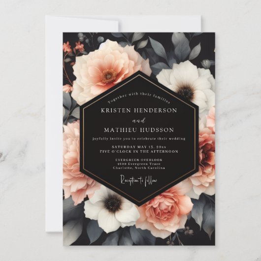 Bruidsboeket Blush Charcoal Nocturne Bloom Kaart (Voorkant)