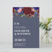 Bruidsboeket Bourgondië blauwe rozen trouwkaart (Staand voorkant)