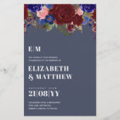 Bruidsboeket Bourgondië blauwe rozen trouwkaart (Voorkant)