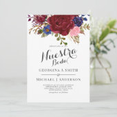 Bruidsboeket Bourgondië Bloemend Navy Blauwe Roze  Kaart (Staand voorkant)