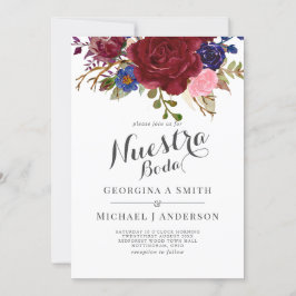 Bruidsboeket Bourgondië Bloemend Navy Blauwe Roze  Kaart