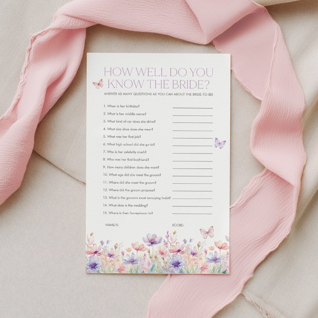 Bruidsboeket Bruidsshowerspel Ken de Bruid (How well do you know the Bride? Butterfly Bridal Shower Game | Lifetime of butterflies | Wildflower)