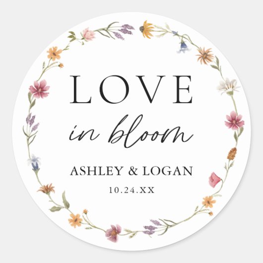 Bruidsboeket Bruiloft Dankbetuigingen Ronde Sticker (Voorkant)