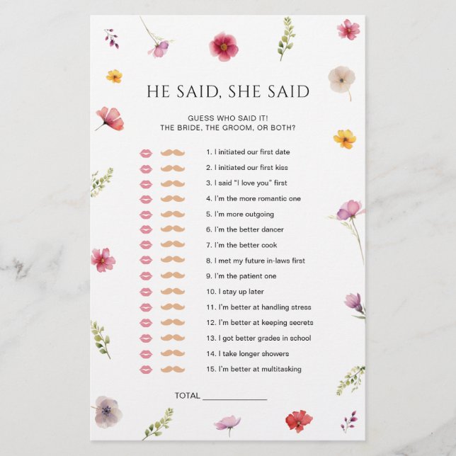 Bruidsboeket Bruiloft Shower Hij Zei Zij Zei Spel (Voorkant)