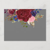 Bruidsboeket Burgundy Blauw Roze HUWELIJK RSVP Uitnodiging Briefkaart (Achterkant)