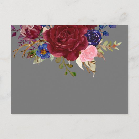 Bruidsboeket Burgundy Blauw Roze HUWELIJK RSVP Uitnodiging Briefkaart (Achterkant)