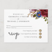 Bruidsboeket Burgundy Blauw Roze HUWELIJK RSVP Uitnodiging Briefkaart (Voorkant)