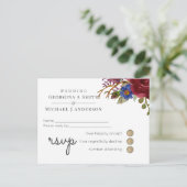 Bruidsboeket Burgundy Blauw Roze HUWELIJK RSVP Uitnodiging Briefkaart (Staand voorkant)