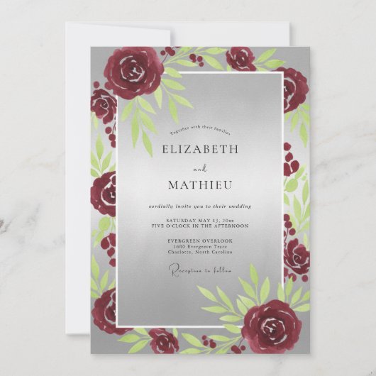 Bruidsboeket Crimson Silver Rose Kaart (Voorkant)