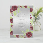 Bruidsboeket Crimson Silver Rose Kaart (Staand voorkant)