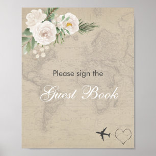 Bruidsboeket gast boek teken vintage kaart poster