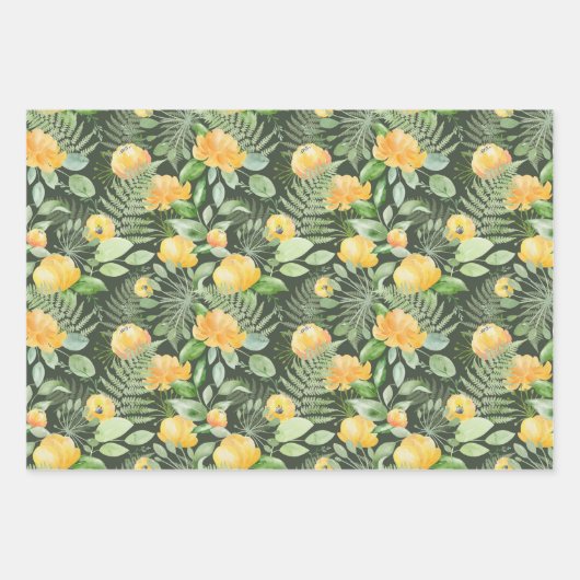 Bruidsboeket Gele Pioenrozen en Groene Varens Inpakpapier Vel (Voorkant)