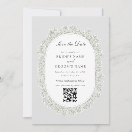 Bruidsboeket met Baby's Breath-monogram Gipsbloem Save The Date (Voorkant)