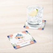 Bruidsboeket met blauwe en roze bloemen pompoenen kartonnen onderzetters (Insitu)