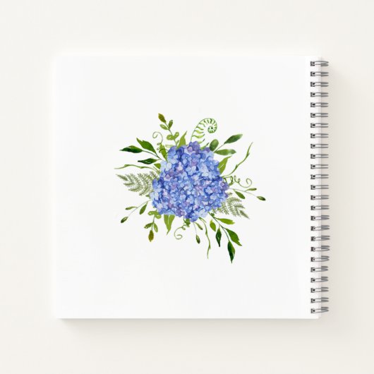 Bruidsboeket met blauwe hortensia's cadeaus notitieboek (Achterkant)