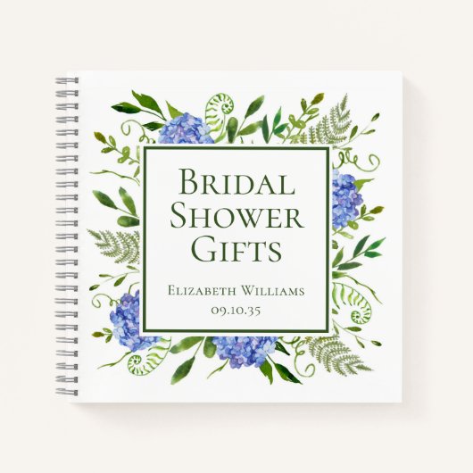 Bruidsboeket met blauwe hortensia's cadeaus notitieboek (Voorkant)
