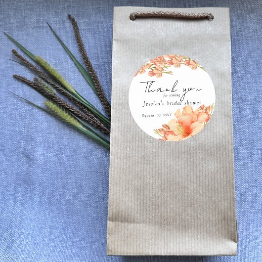 Bruidsboeket met bloemen bedankt ronde sticker