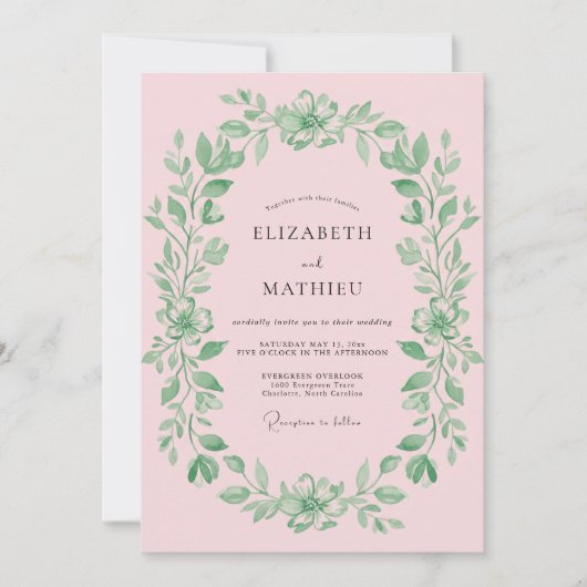 Bruidsboeket met Blush Gebladerte Kaart (Voorkant)