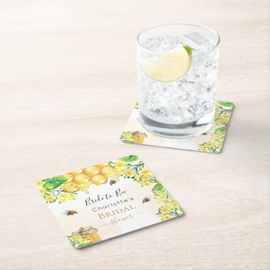 Bruidsboeket met honingbijen, gele bloemen kartonnen onderzetters (Insitu)