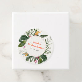 Bruidsboeket met levendige tropische bloemen in bo bedankjes labels