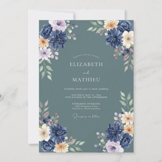Bruidsboeket met Navy Bloemen Kaart (Voorkant)