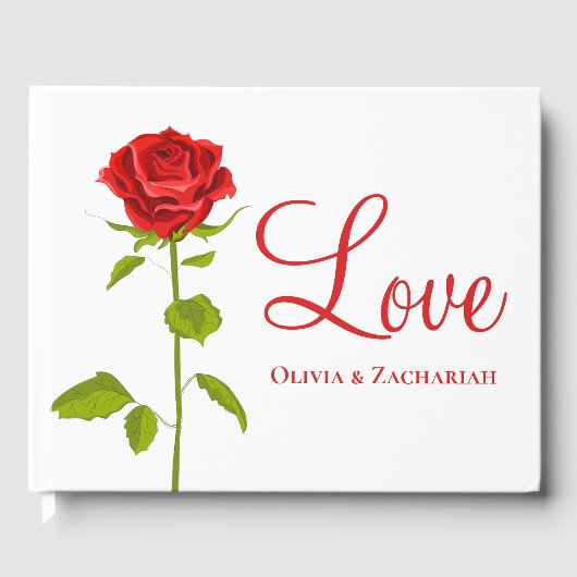 Bruidsboeket met rode rozen voor trouwfeest gastenboek (Voorkant)