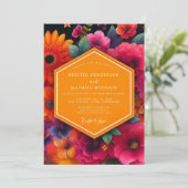 Bruidsboeket met scharlaken bloesem kaart (Staand voorkant)