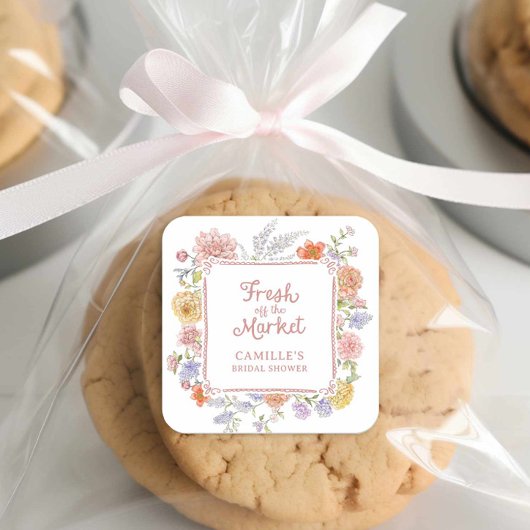 Bruidsboeket met verse bloemen van de markt vierkante sticker