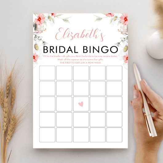 Bruidsboeket met Wilde Bloemen Bruiloft Bingo Spel Kaart