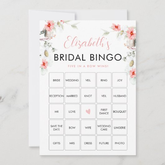 Bruidsboeket met Wilde Bloemen Bruiloft Bingo Spel Kaart (Voorkant)