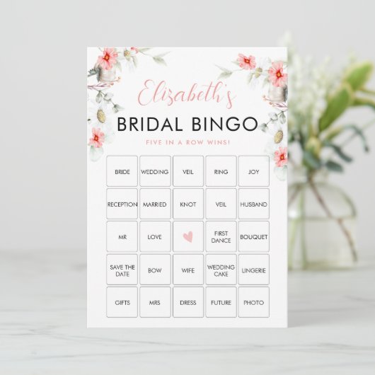 Bruidsboeket met Wilde Bloemen Bruiloft Bingo Spel Kaart (Staand voorkant)