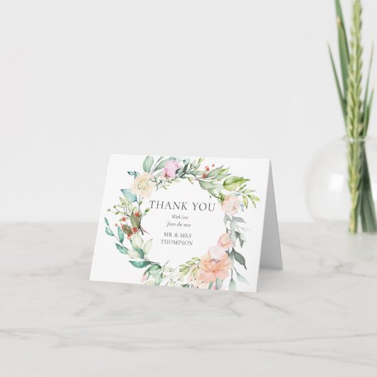 Bruidsboeket met Wilde Rozen Trouwkaart Bedankt Kaart (Voorkant)